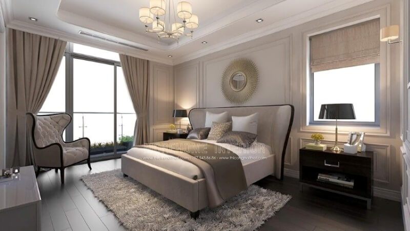 . Giường ngủ có khung gỗ tự nhiên bọc nỉ đầy ấn tượng, phần chân được thiết kế với kiểu dáng thấp giúp cho gia chủ cảm thấy thoải mái và tiện dụng hơn khi sử dụng.